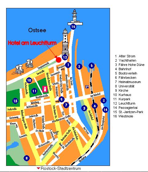 [Karte: Lagebeschreibung Hotel am Leuchtturm]